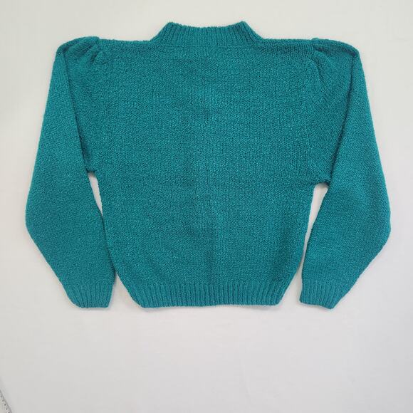 Womens Small Vintage 80's Green Knit Turtleneck Sweater Cardigan Kimberly Hope - Picture 8 of 10